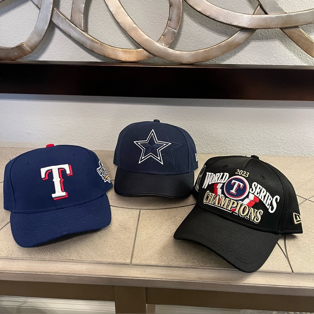 Bundle of 3 Like New Hats Ball Caps TX Rangers (2) Dallas Cowboys